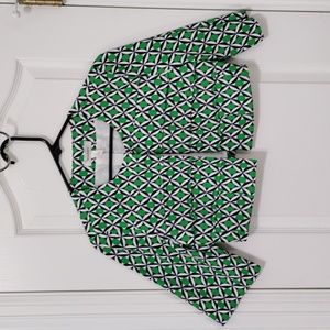 Dress Barn Navy green and white geometrical short jacket